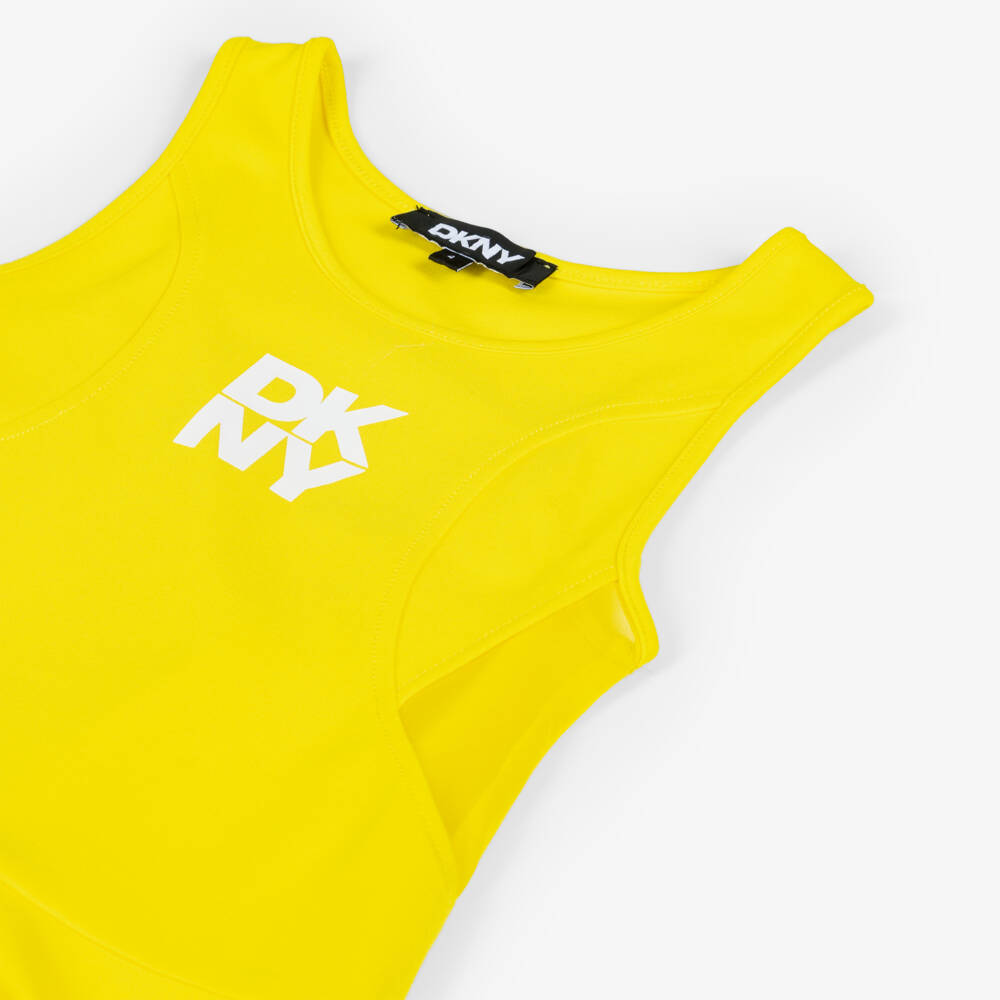 DKNY-Girls Yellow Jersey Dress with Stacked Logo | Childrensalon