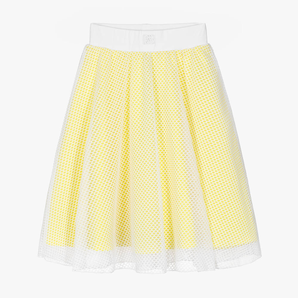 DKNY-Girls Yellow Jersey & White Mesh Midi Skirt | Childrensalon