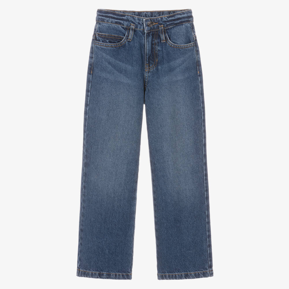 DKNY-Mid-Blue Denim Jeans with Faux Logo Pocket | Childrensalon