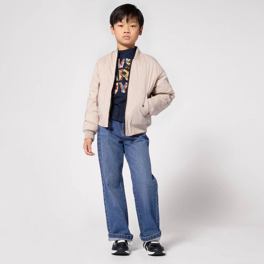 DKNY-Mid-Blue Denim Jeans with Faux Logo Pocket | Childrensalon