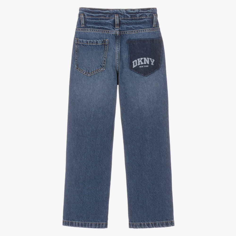 DKNY-Mid-Blue Denim Jeans with Faux Logo Pocket | Childrensalon