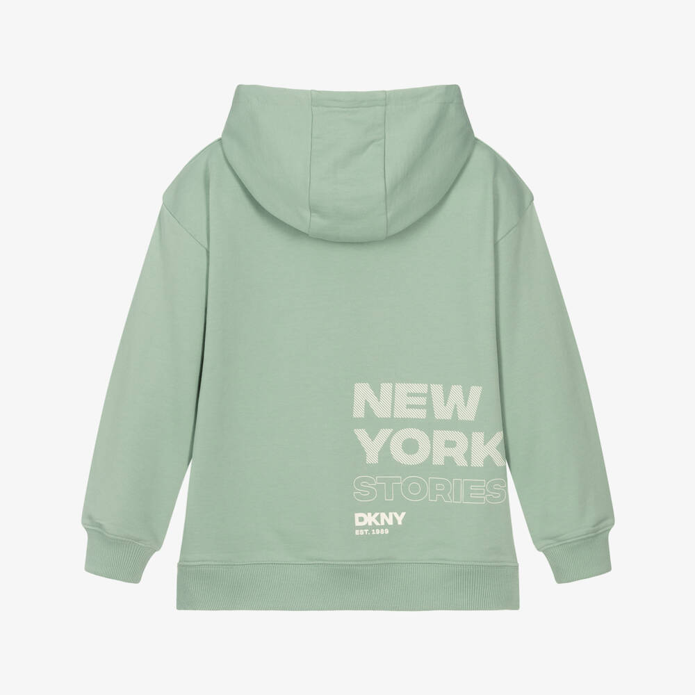 DKNY-Sage Green Jersey Hoodie with White Logo Prints | Childrensalon