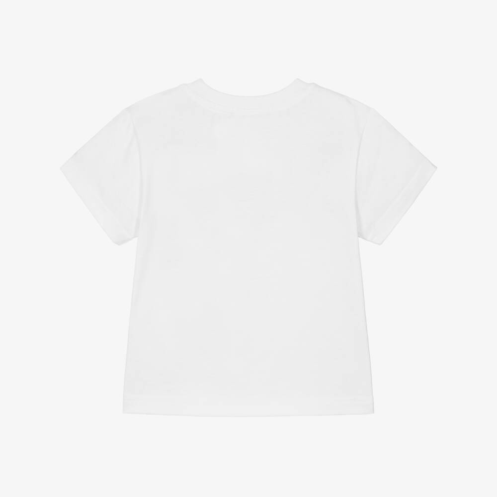 DKNY-White Cotton Jersey T-Shirt with Black Logo Print | Childrensalon