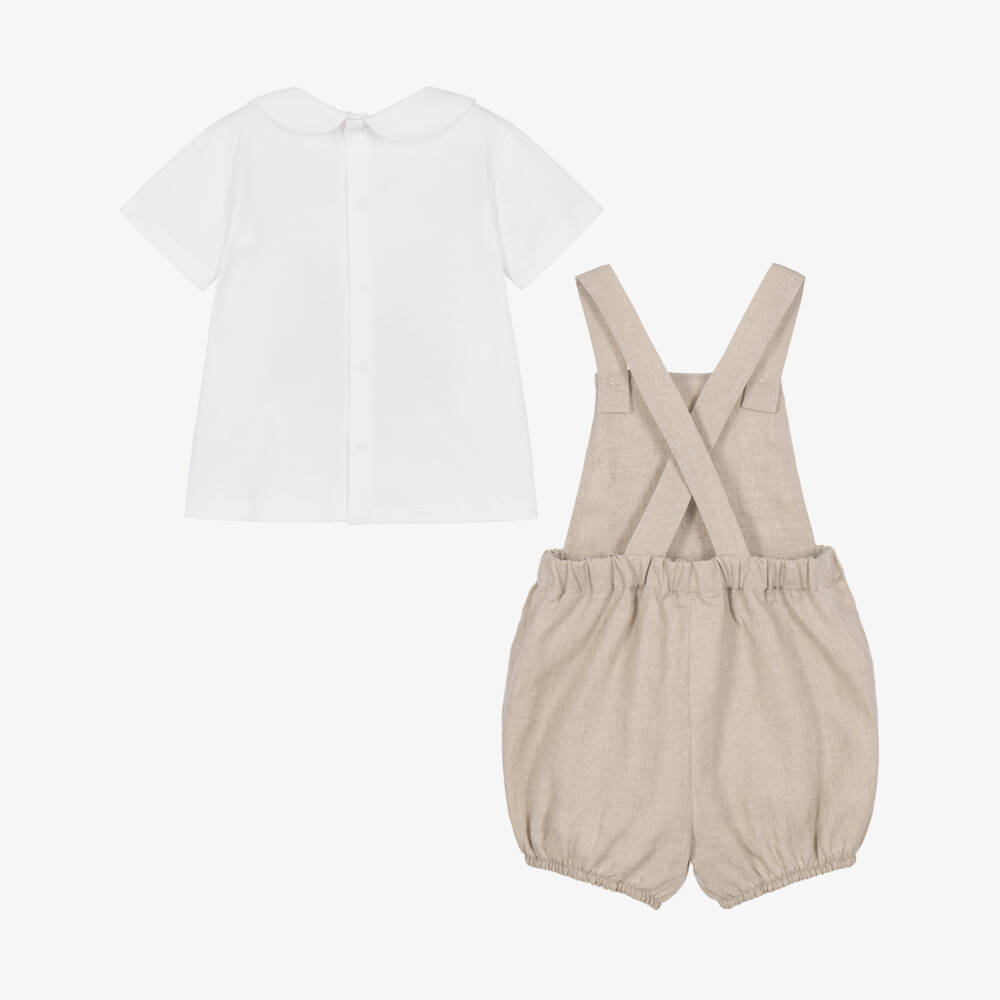 Dolce & Gabbana-Baby Boys Beige Linen Dungaree Shortie Set | Childrensalon