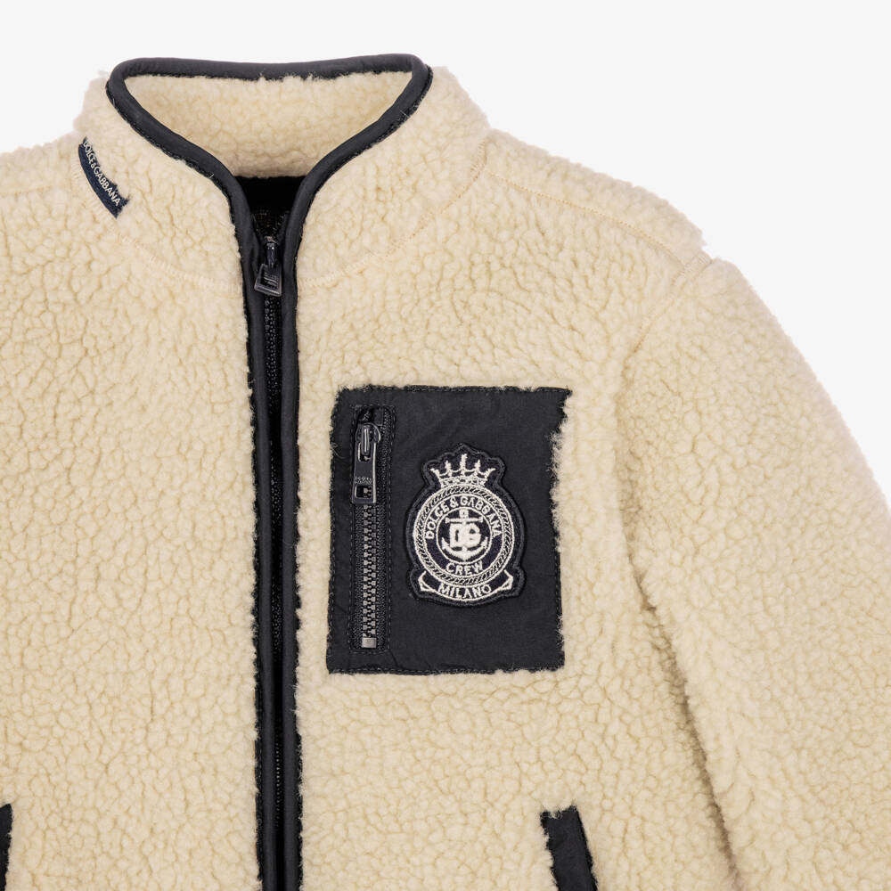 Dolce & Gabbana-Baby Boys Beige Sherpa Fleece Jacket with Nautical Logo | Childrensalon
