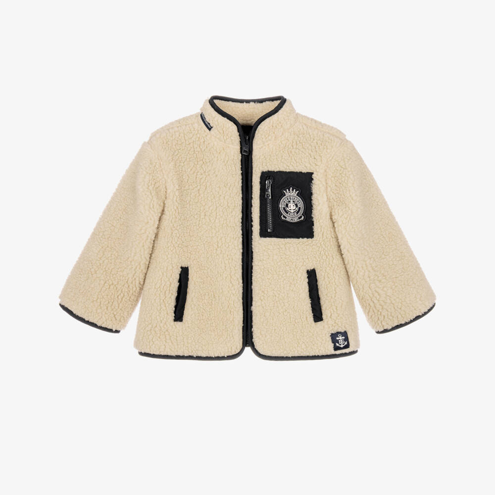 Dolce & Gabbana-Baby Boys Beige Sherpa Fleece Jacket with Nautical Logo | Childrensalon