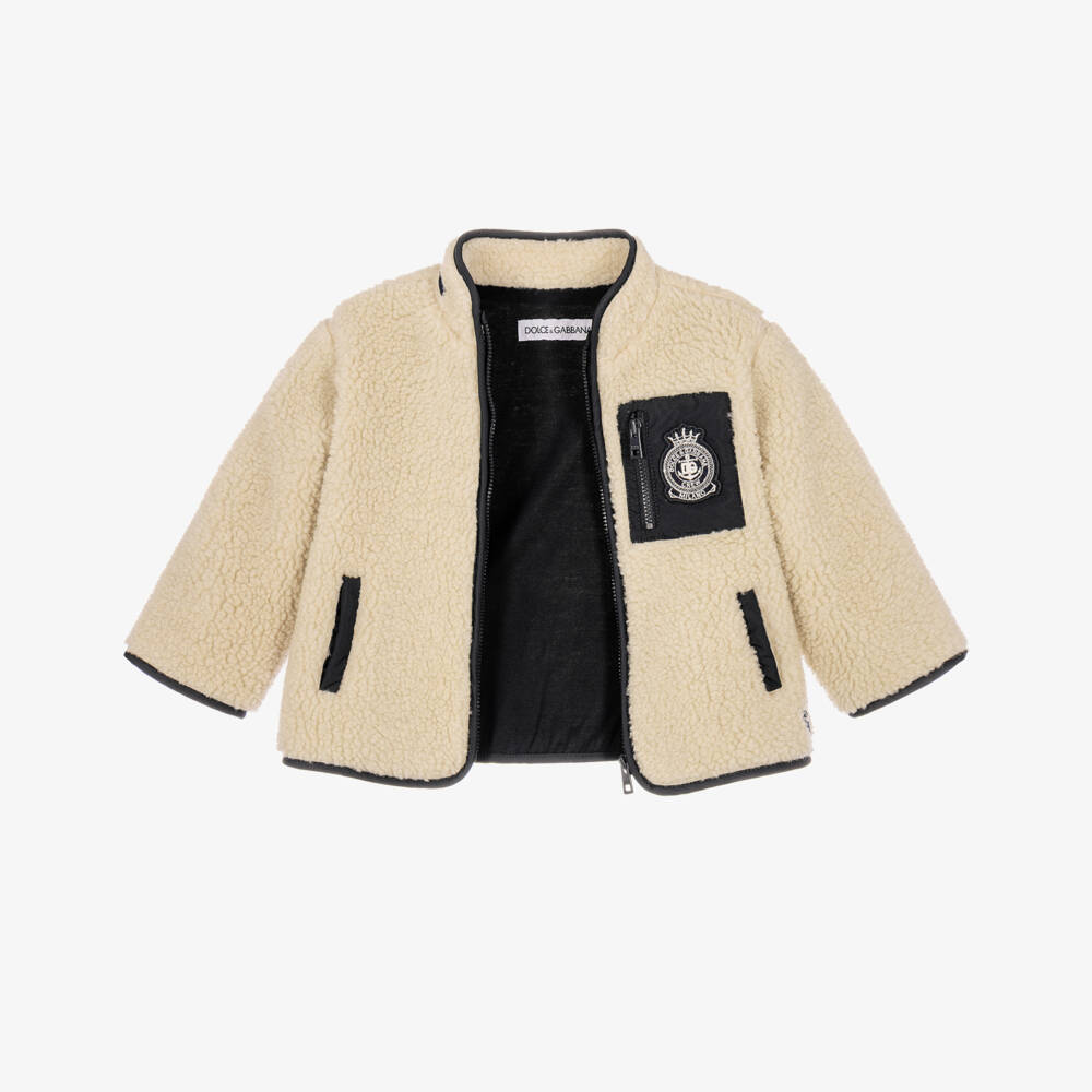 Dolce & Gabbana-Baby Boys Beige Sherpa Fleece Jacket with Nautical Logo | Childrensalon