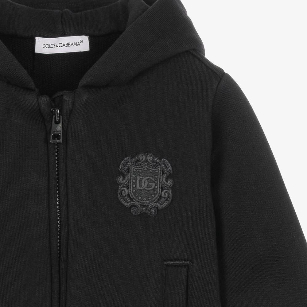 Dolce & Gabbana-Baby Boys Black Cotton DG Crest Logo Zip-Up Hoodie | Childrensalon