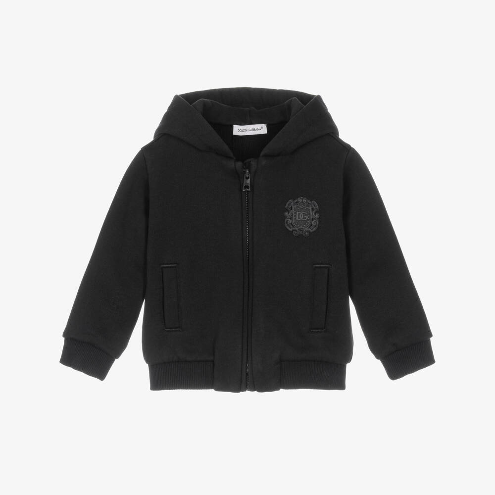 Dolce & Gabbana-Baby Boys Black Cotton DG Crest Logo Zip-Up Hoodie | Childrensalon