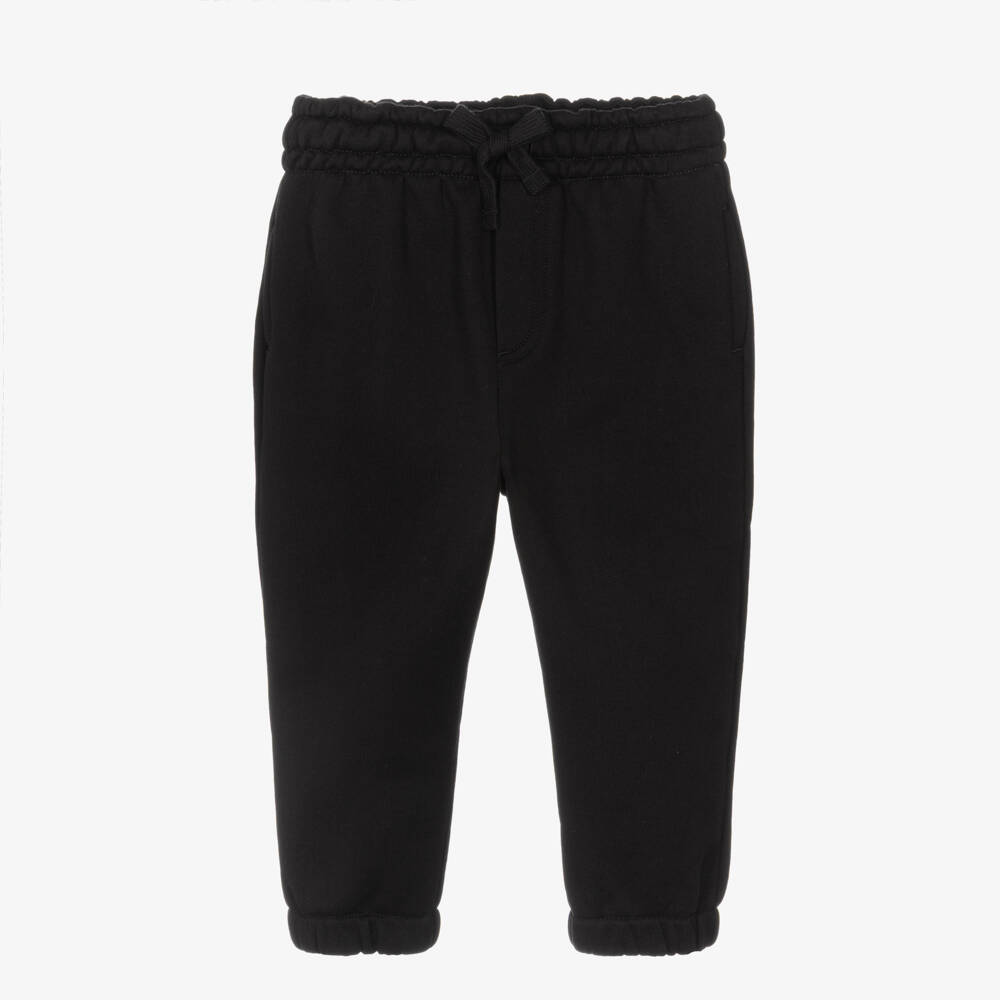 Dolce & Gabbana-Baby Boys Black Cotton Drawstring Joggers with Crest Logo | Childrensalon
