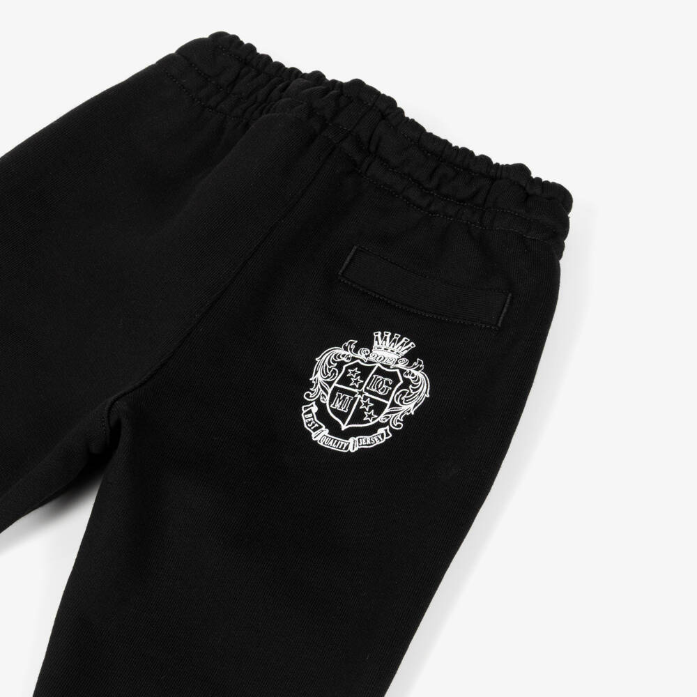 Dolce & Gabbana-Baby Boys Black Cotton Drawstring Joggers with Crest Logo | Childrensalon