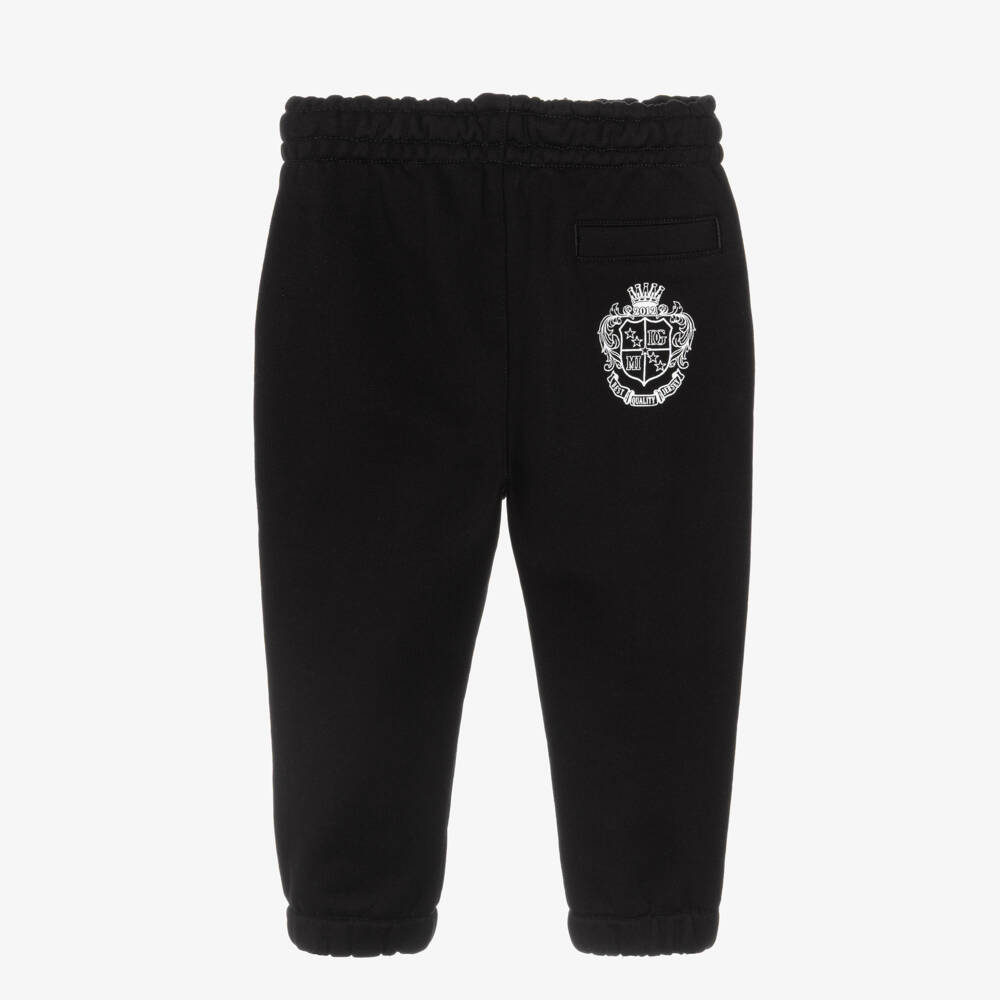 Dolce & Gabbana-Baby Boys Black Cotton Drawstring Joggers with Crest Logo | Childrensalon