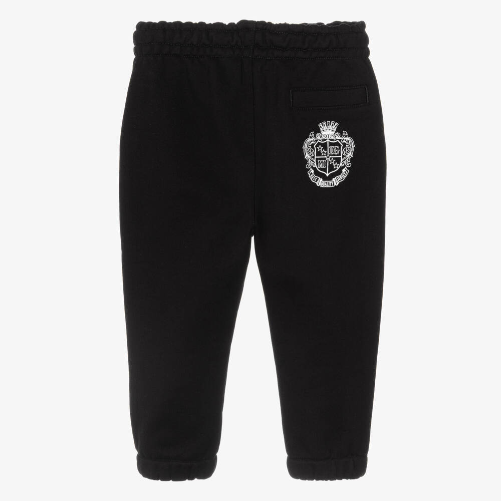 Dolce & Gabbana-Baby Boys Black Cotton Drawstring Joggers with Crest Logo | Childrensalon