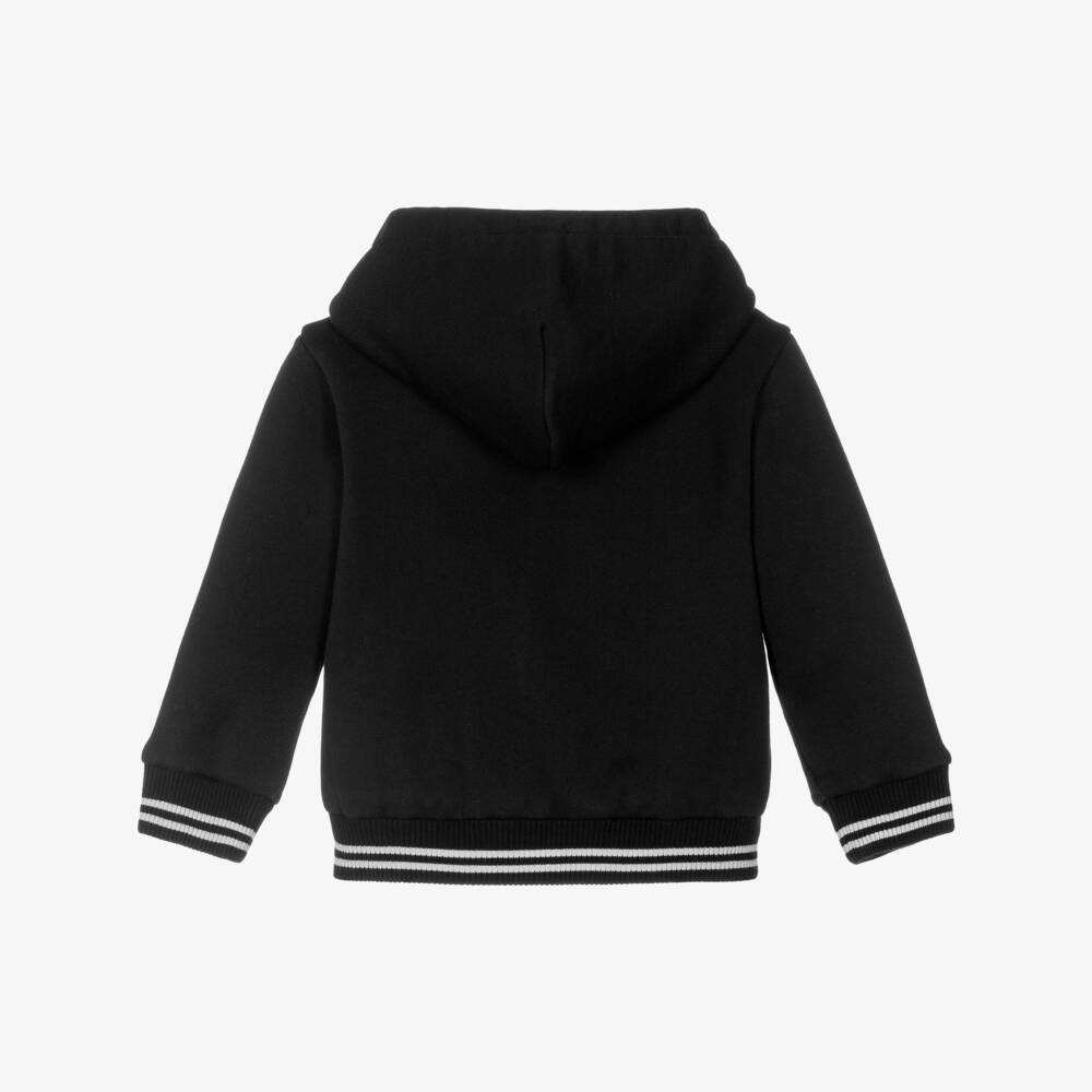 Dolce & Gabbana-Baby Boys Black Cotton Zip-Up Hoodie with White Crest Logo | Childrensalon