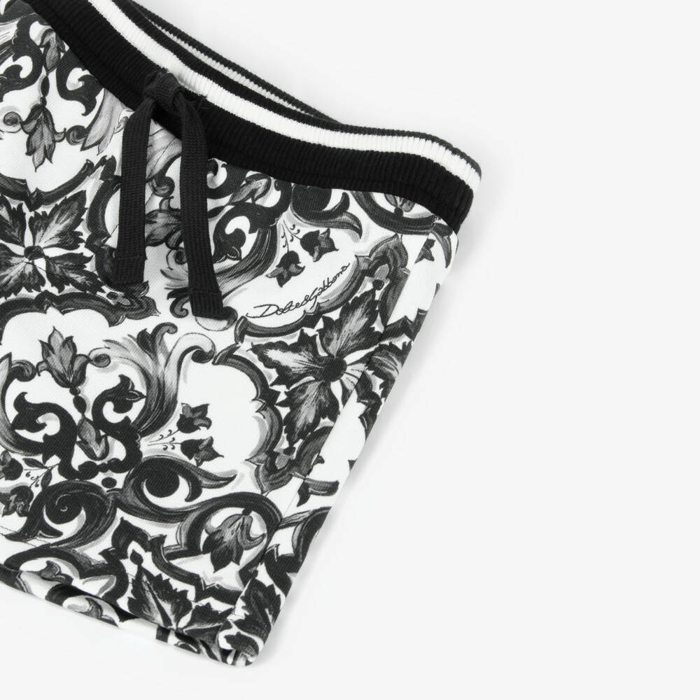 Dolce & Gabbana-Baby Boys Black & White Majolica Print Cotton Shorts | Childrensalon