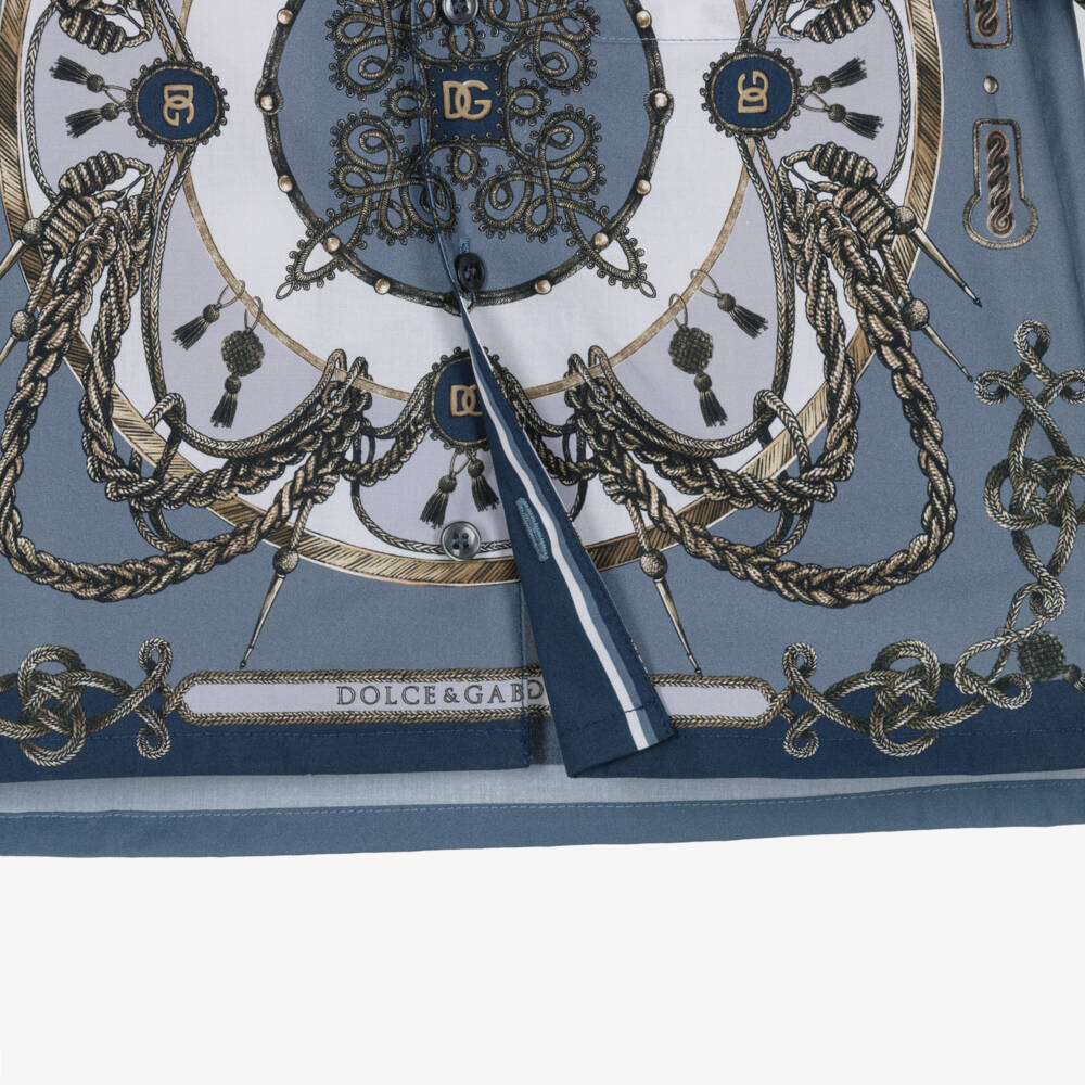 Dolce & Gabbana-Рубашка синяя из хлопка с принтом карго для мальчиков | Childrensalon