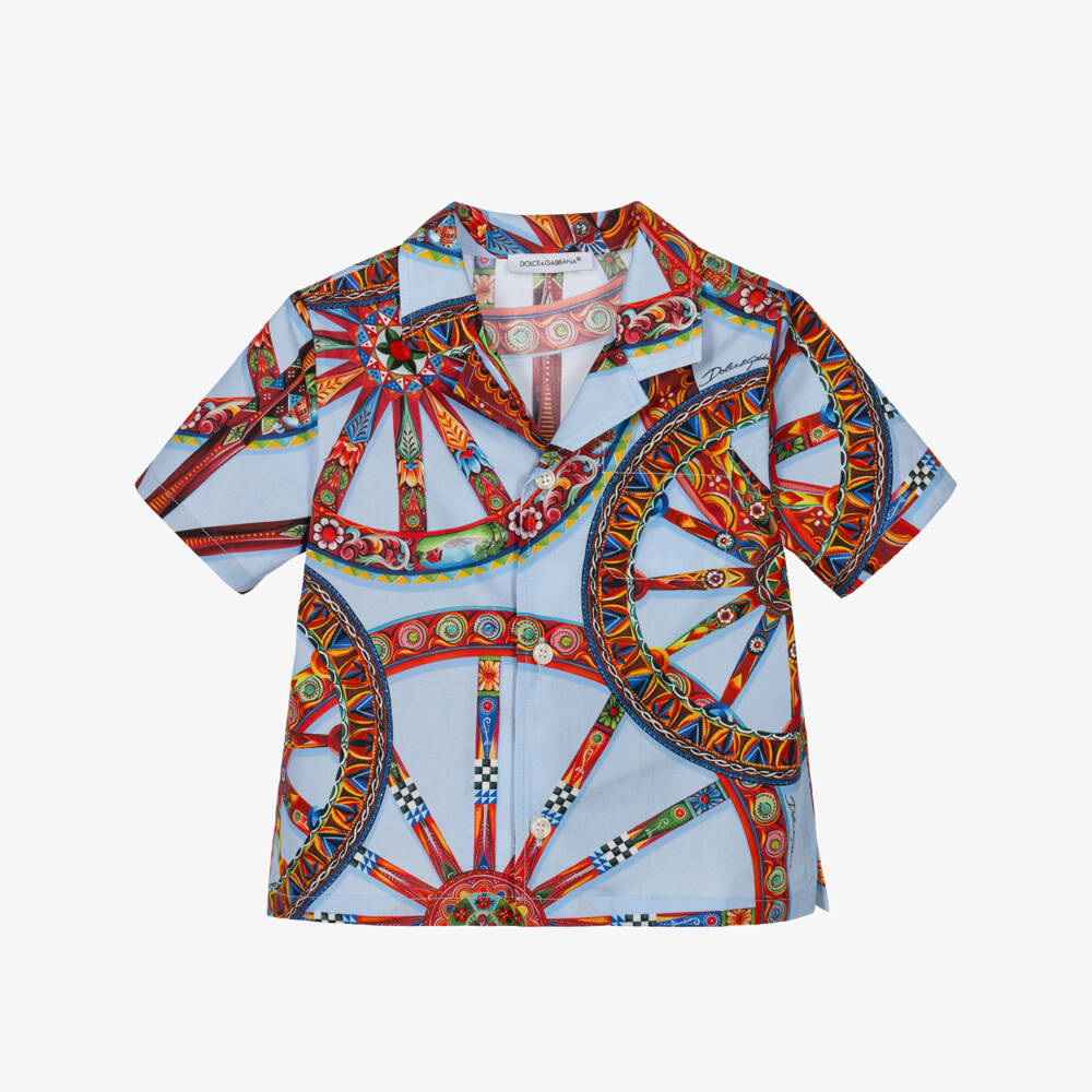 Dolce & Gabbana-Baby Boys Blue Carretto Print Cotton Shirt | Childrensalon