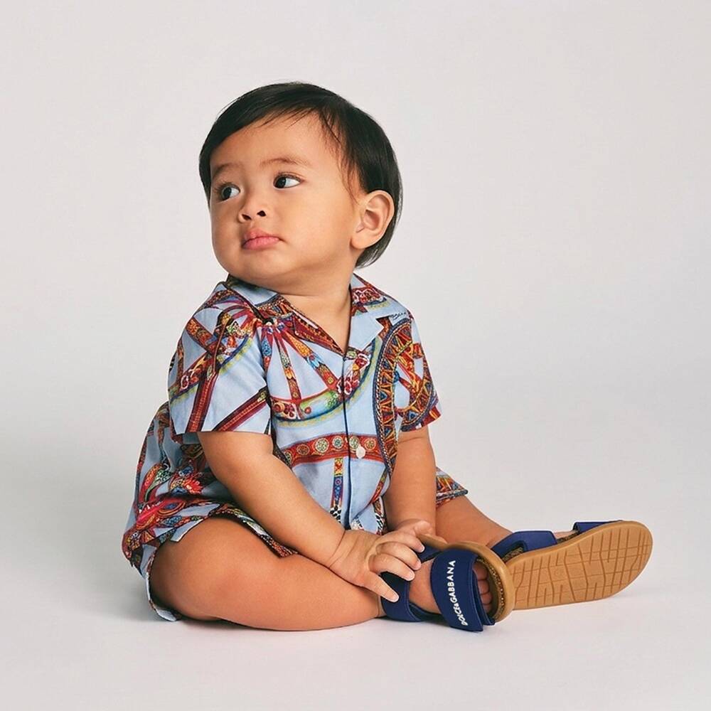 Dolce & Gabbana-Baby Boys Blue Carretto Print Cotton Shorts | Childrensalon
