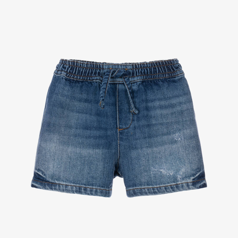 Dolce & Gabbana-Baby Boys Blue Denim Elasticated Shorts with DG Logo | Childrensalon