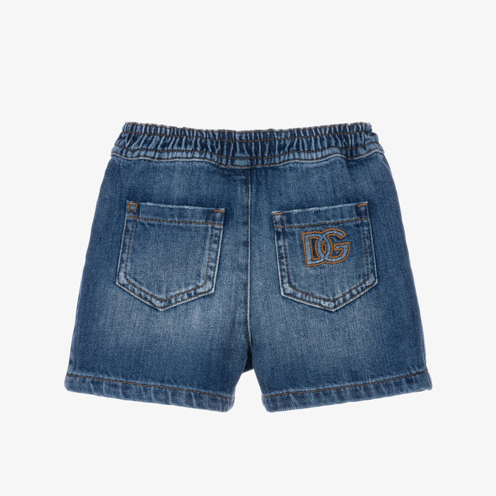 Dolce & Gabbana-Baby Boys Blue Denim Elasticated Shorts with DG Logo | Childrensalon