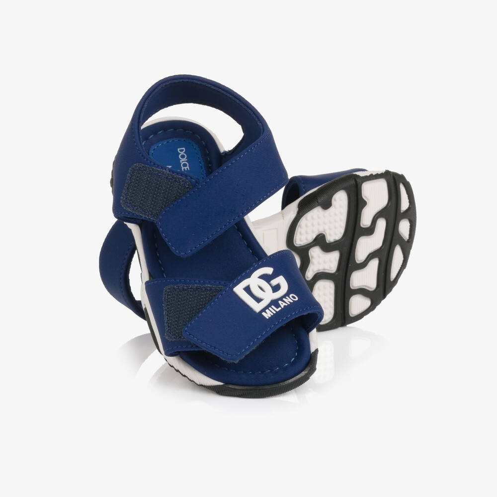 Dolce & Gabbana-Baby Boys Blue DG Logo Velcro Sandals | Childrensalon