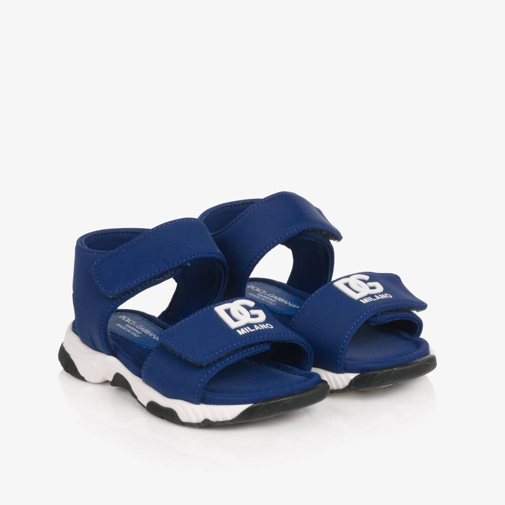Dolce & Gabbana-Baby Boys Blue DG Logo Velcro Sandals | Childrensalon