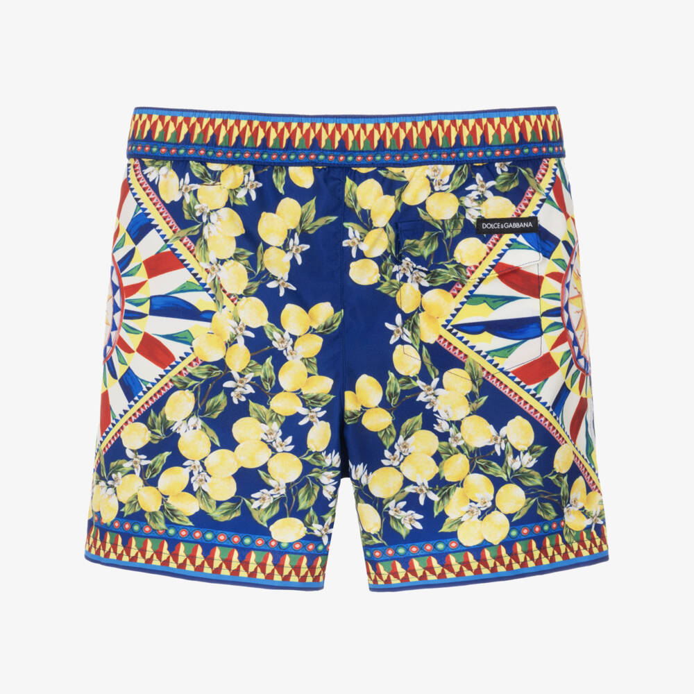 Dolce & Gabbana-Baby Boys Blue & Yellow Carretto Swim Shorts | Childrensalon