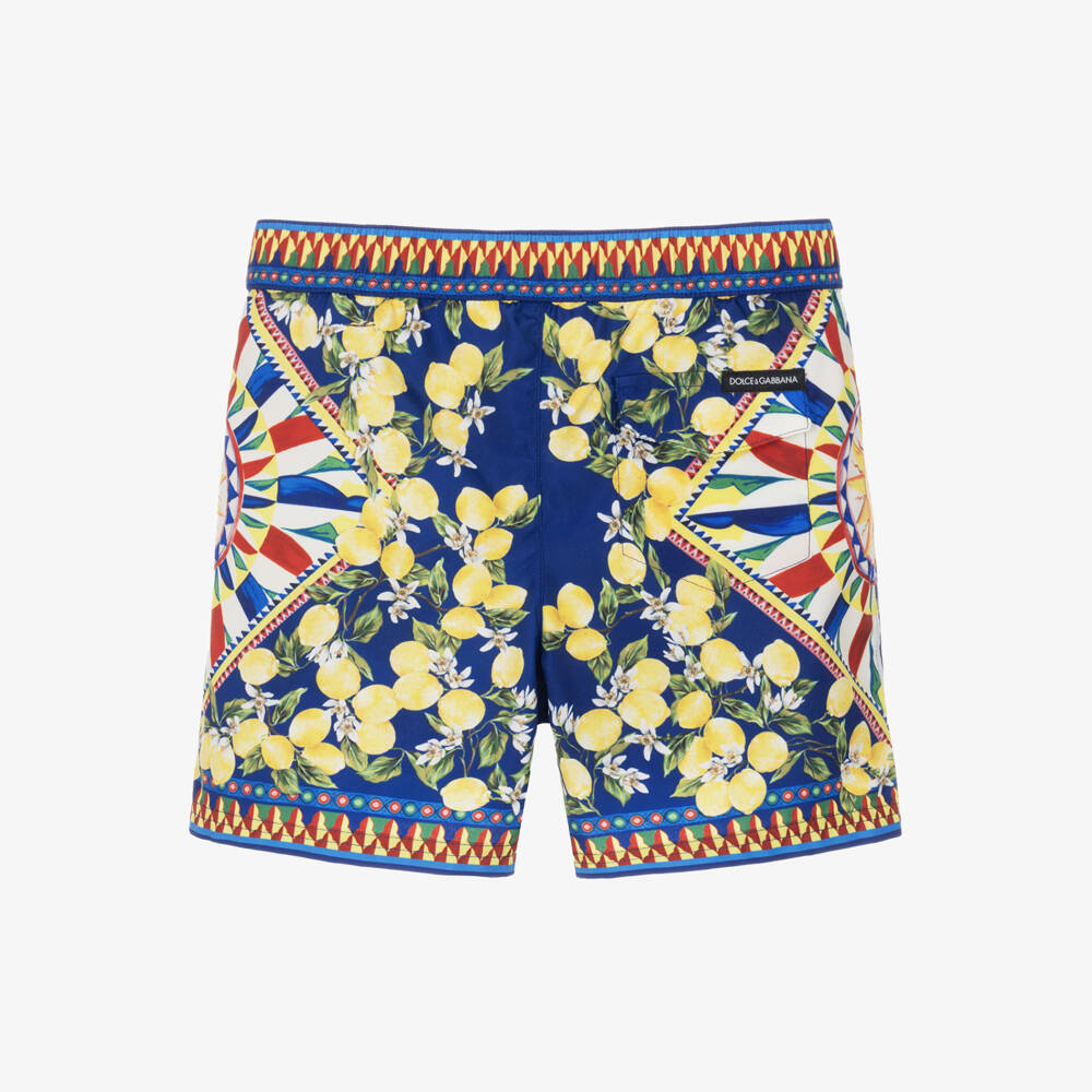 Dolce & Gabbana-Baby Boys Blue & Yellow Carretto Swim Shorts | Childrensalon