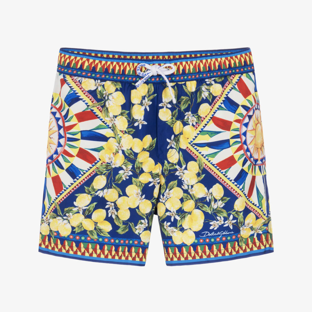 Dolce & Gabbana-Baby Boys Blue & Yellow Carretto Swim Shorts | Childrensalon