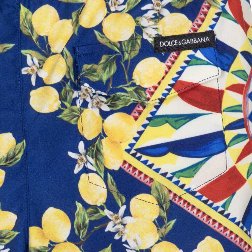 Dolce & Gabbana-Baby Boys Blue & Yellow Carretto Swim Shorts | Childrensalon