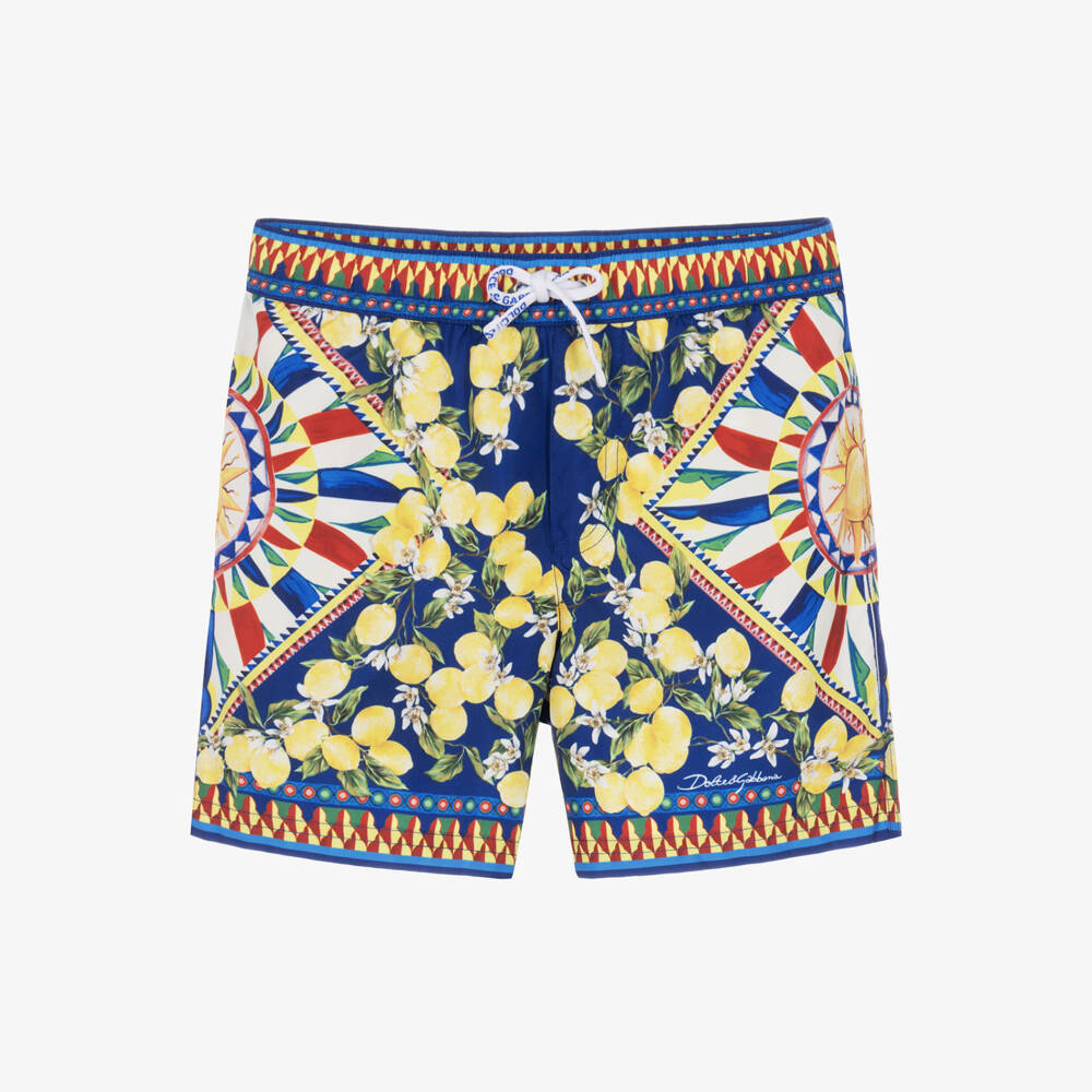 Dolce & Gabbana-Baby Boys Blue & Yellow Carretto Swim Shorts | Childrensalon