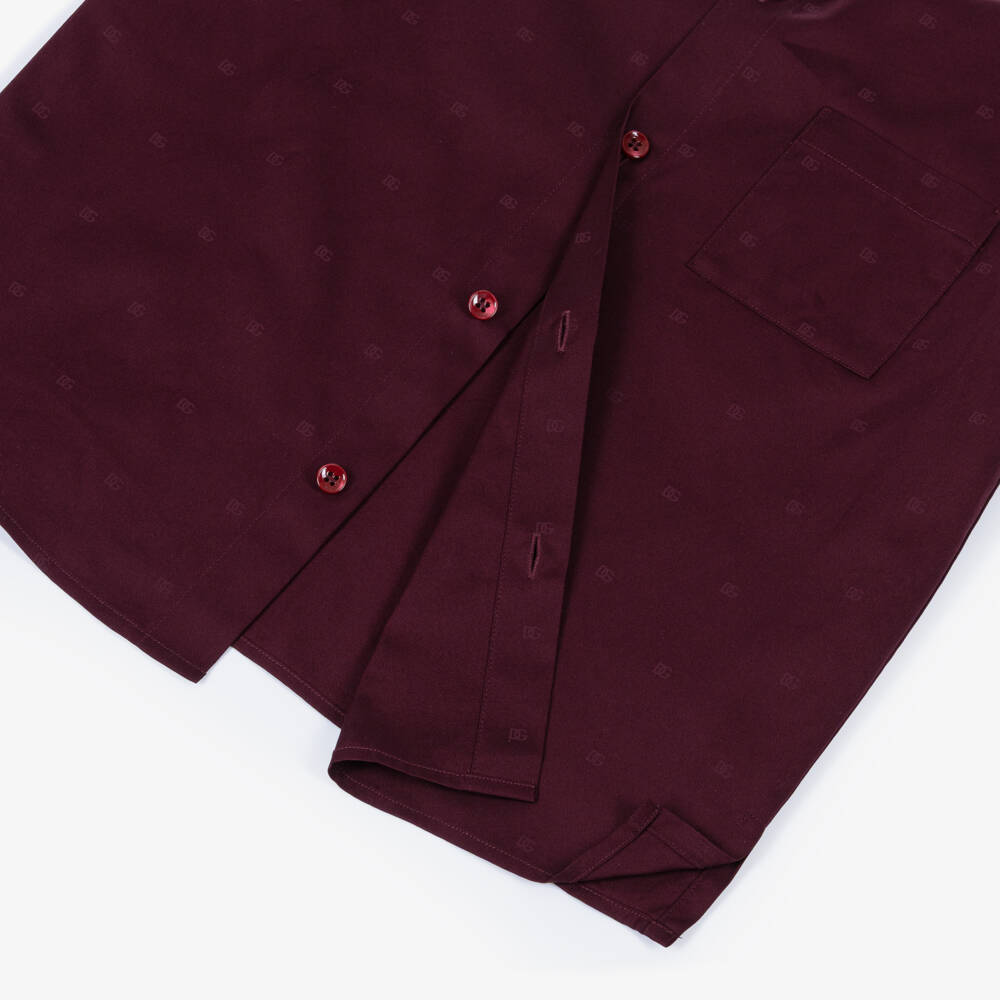 Dolce & Gabbana-Baby Boys Burgundy Red Cotton Shirt with Tonal DG Logos | Childrensalon
