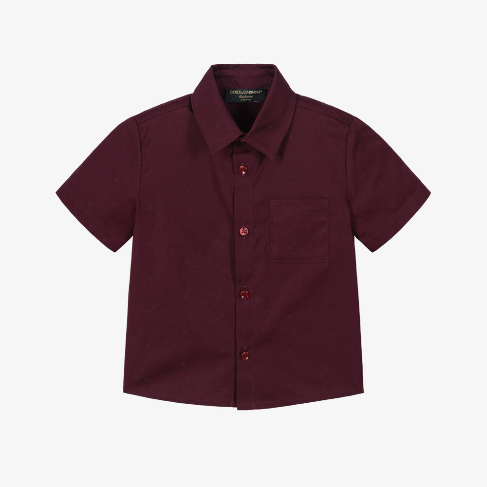 Dolce & Gabbana-Baby Boys Burgundy Red Cotton Shirt with Tonal DG Logos | Childrensalon