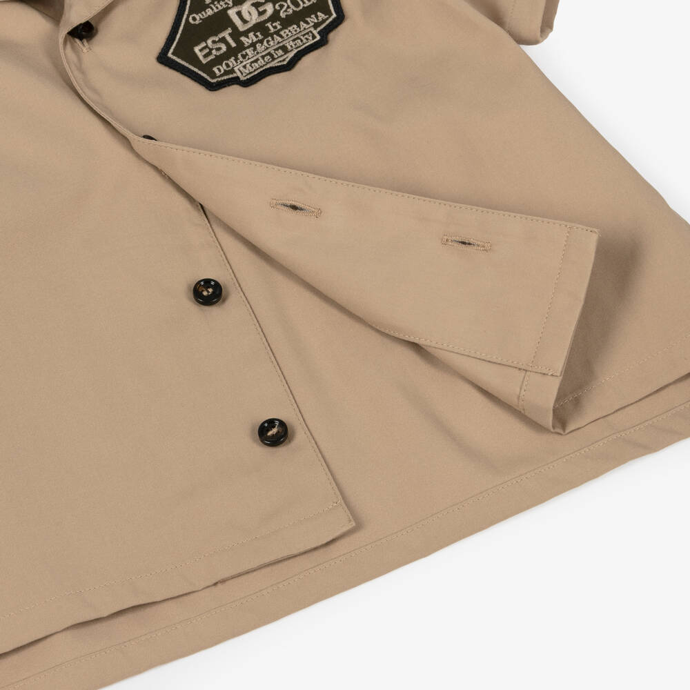 Dolce & Gabbana-Baby Boys Dark Beige Cotton Poplin Shirt with Logo Patch | Childrensalon