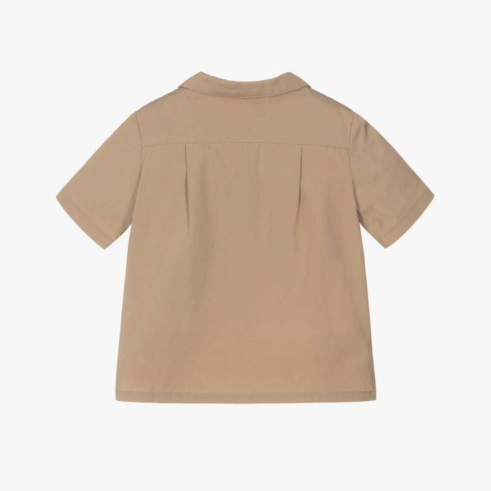 Dolce & Gabbana-Baby Boys Dark Beige Cotton Poplin Shirt with Logo Patch | Childrensalon