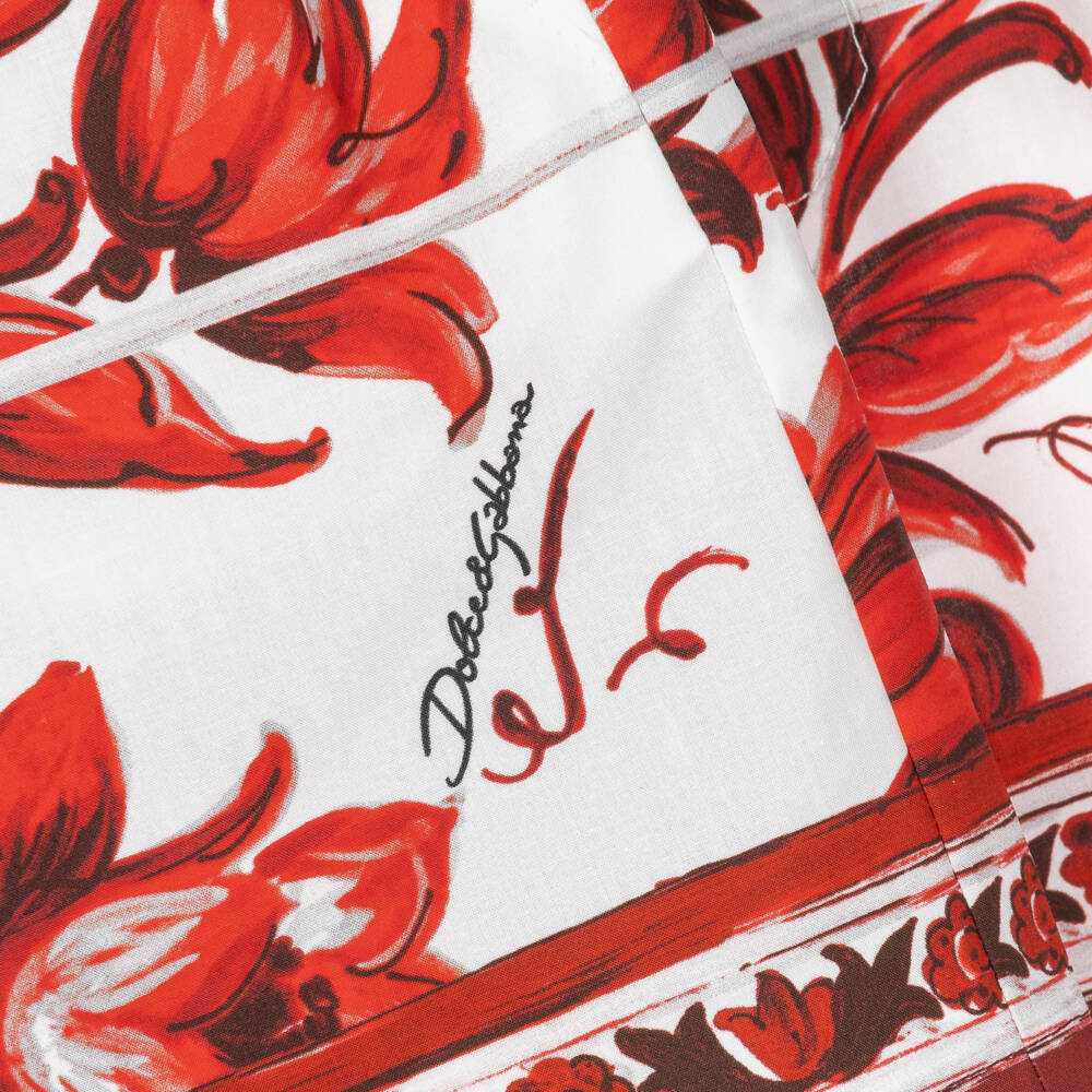 Dolce & Gabbana-Baby Boys Dark Red & White Majolica Print Shorts | Childrensalon