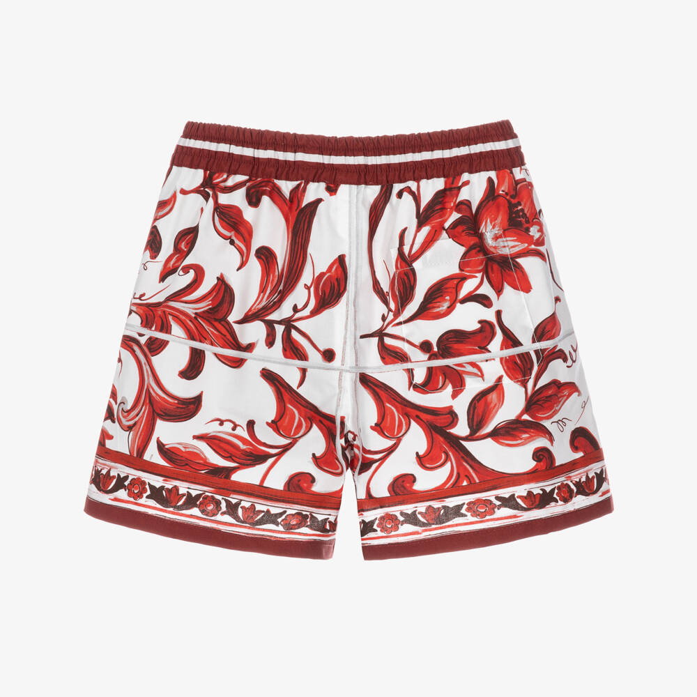 Dolce & Gabbana-Baby Boys Dark Red & White Majolica Print Shorts | Childrensalon