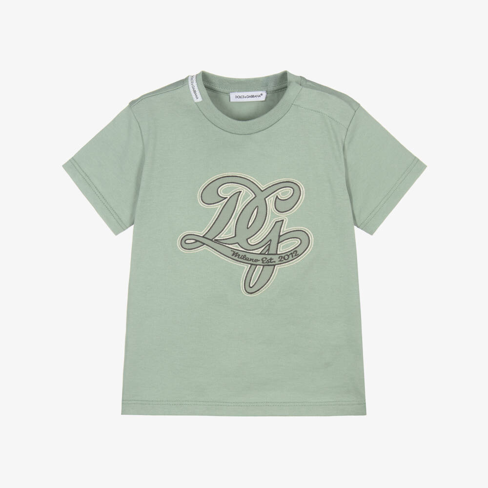 Dolce & Gabbana-Baby Boys Green Cotton DG Embroidered T-Shirt | Childrensalon