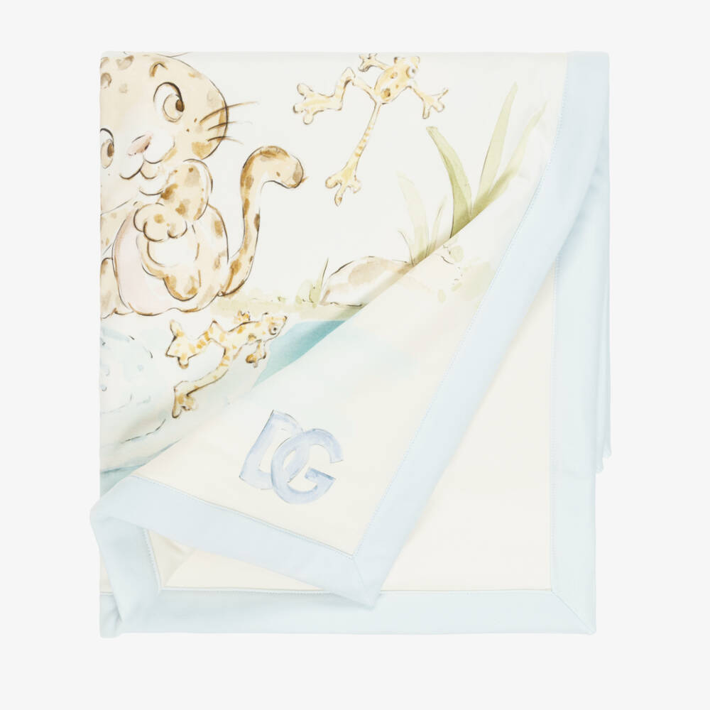 Dolce & Gabbana-Baby Boys Ivory & Blue Leopard Blanket (71cm) | Childrensalon