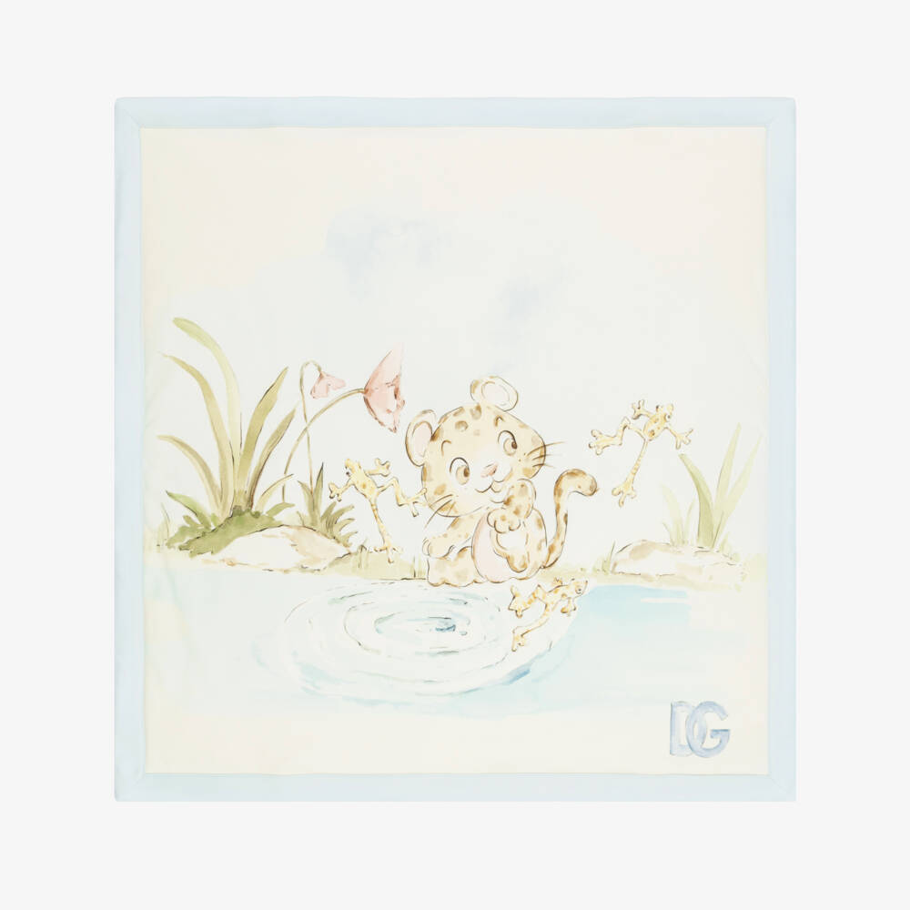 Dolce & Gabbana-Baby Boys Ivory & Blue Leopard Blanket (71cm) | Childrensalon