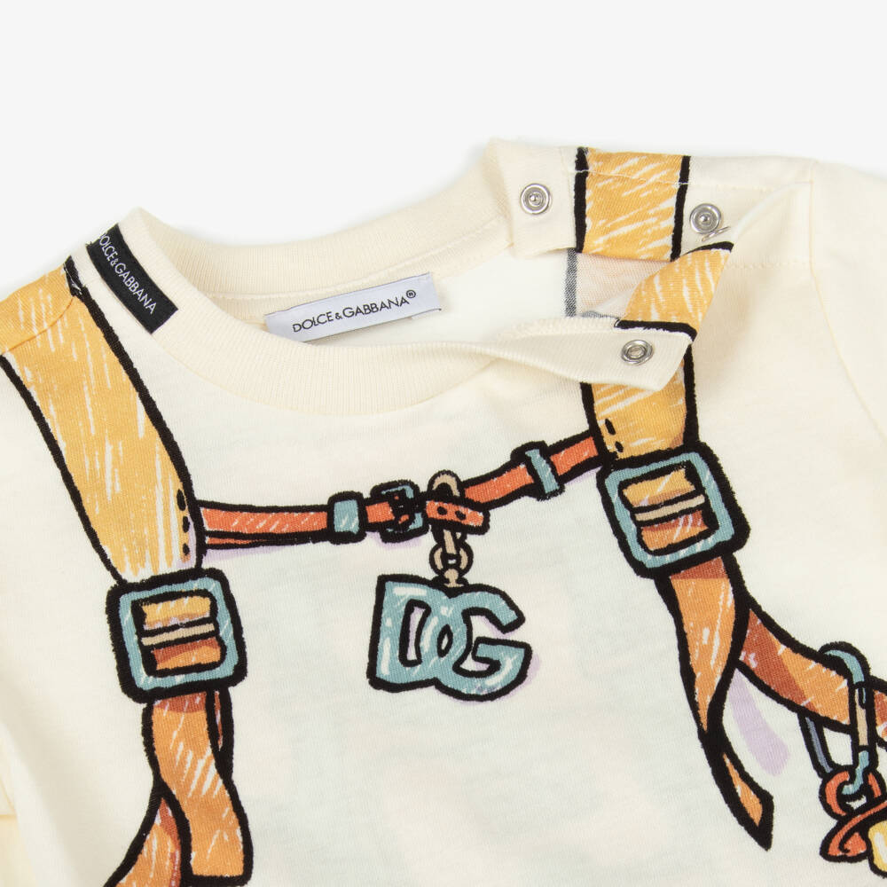 Dolce & Gabbana-Baby Boys Ivory Cotton Backpack Print T-Shirt | Childrensalon