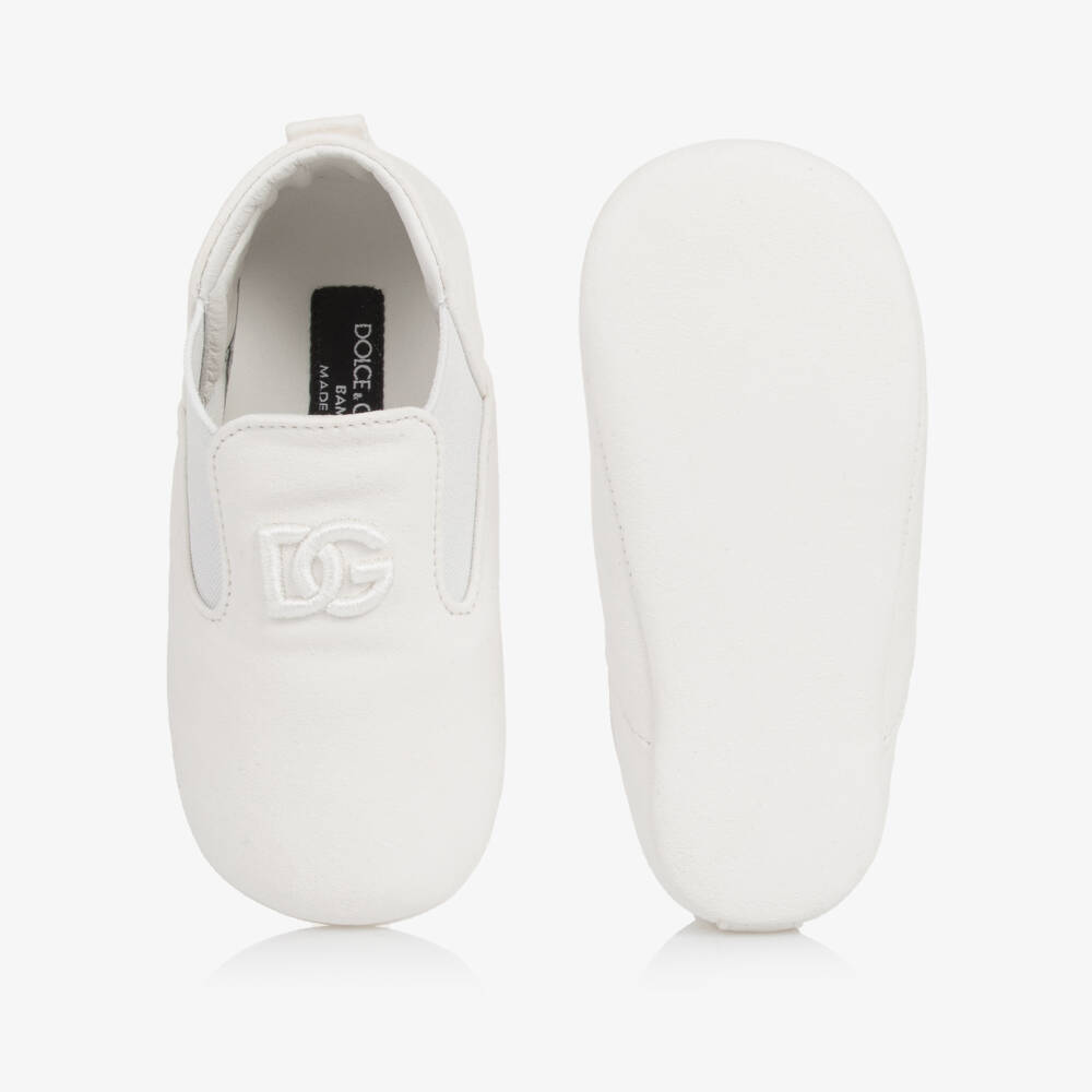 Dolce & Gabbana-Baby Boys Ivory Suede Pre-Walkers with Embroidered DG Logo | Childrensalon