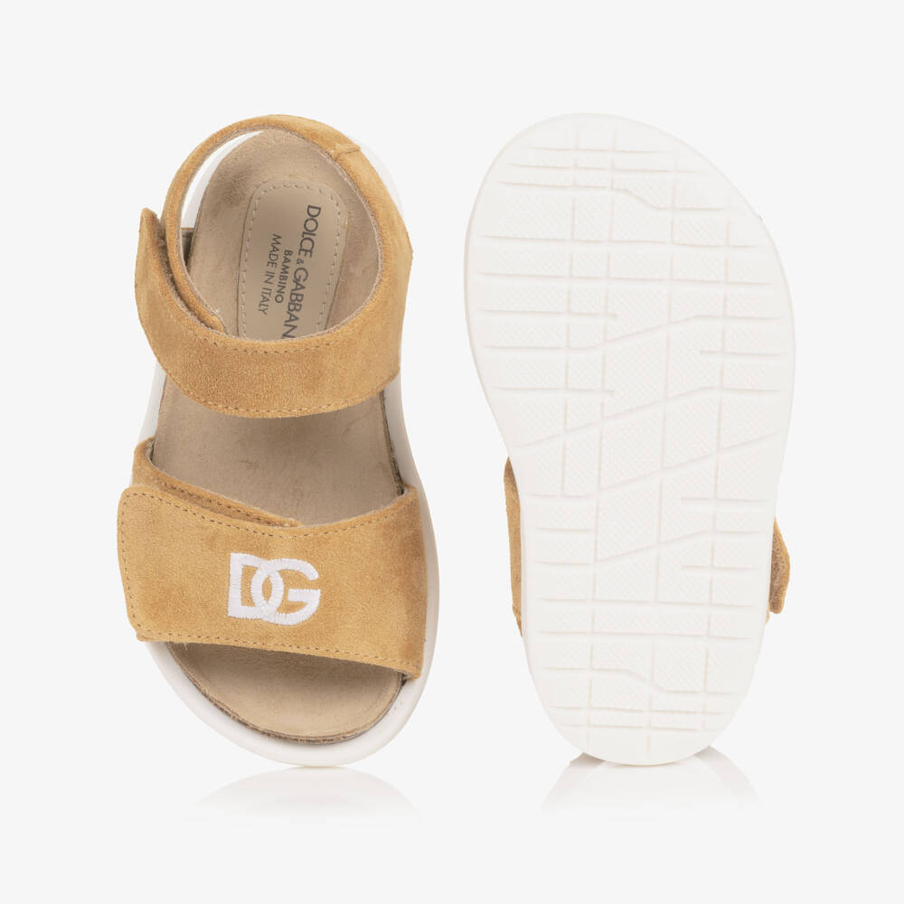 Dolce & Gabbana-Baby Boys Mustard Beige Suede Leather DG Sandal | Childrensalon