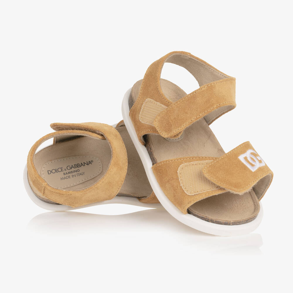 Dolce & Gabbana-Baby Boys Mustard Beige Suede Leather DG Sandal | Childrensalon