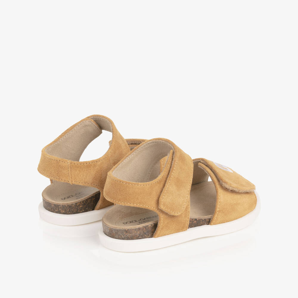 Dolce & Gabbana-Baby Boys Mustard Beige Suede Leather DG Sandal | Childrensalon