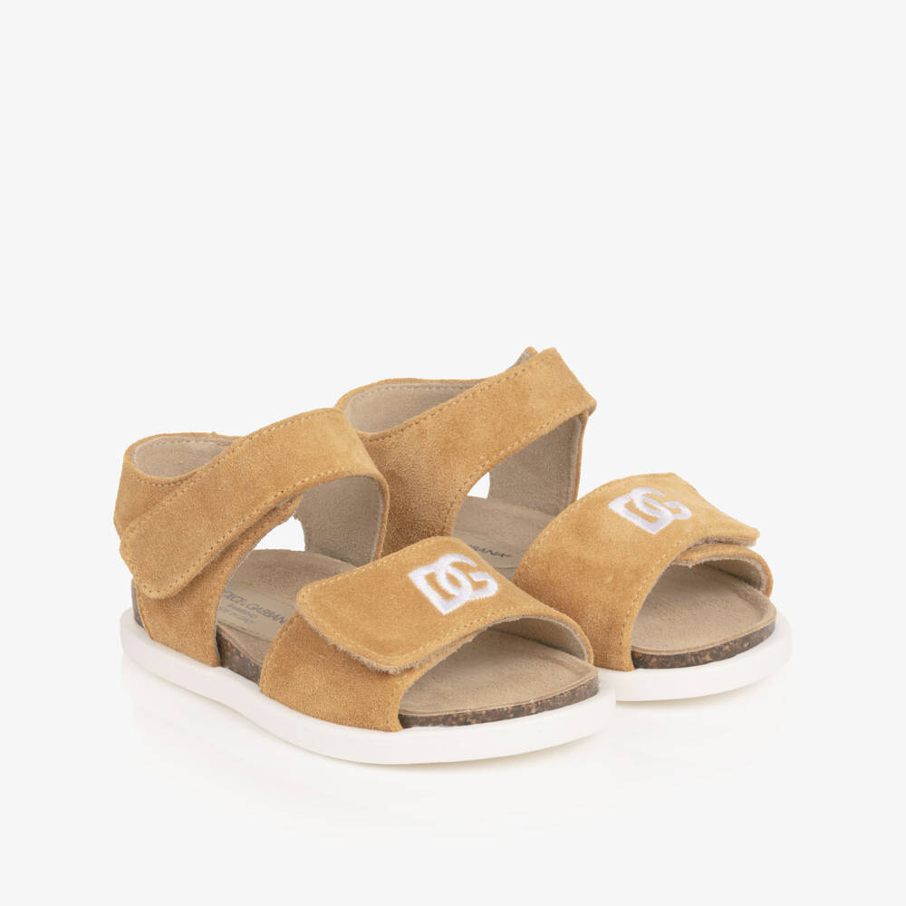 Dolce & Gabbana-Baby Boys Mustard Beige Suede Leather DG Sandal | Childrensalon