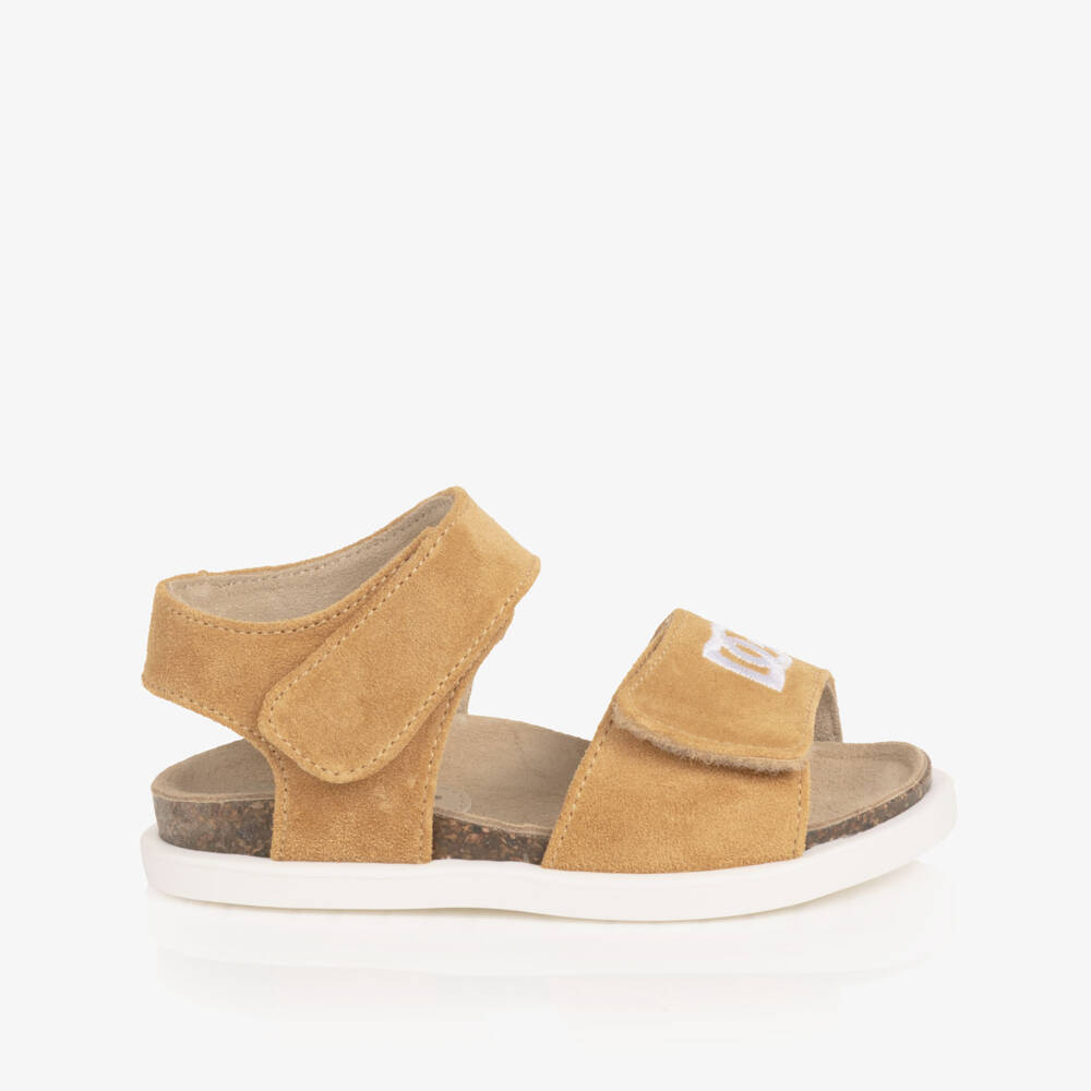 Dolce & Gabbana-Baby Boys Mustard Beige Suede Leather DG Sandal | Childrensalon