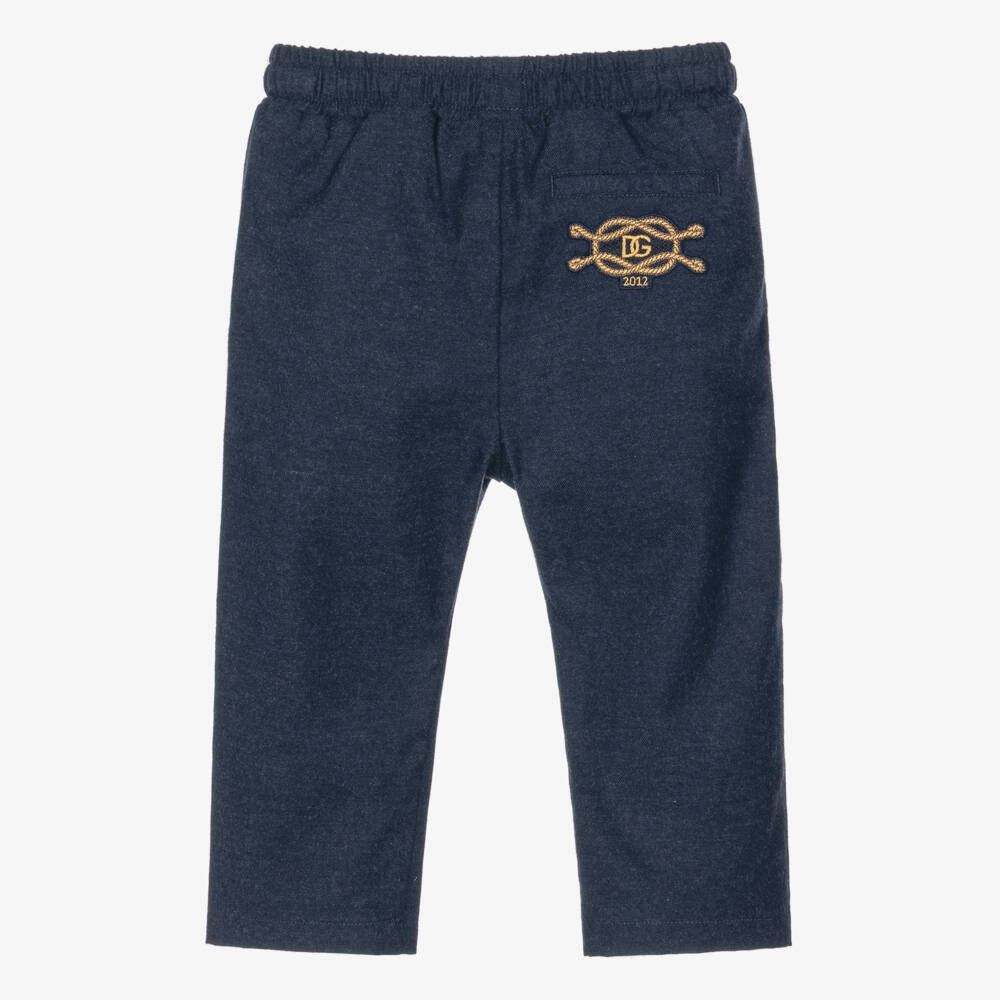 Dolce & Gabbana-Baby Boys Navy Blue Brushed Cotton Trousers | Childrensalon