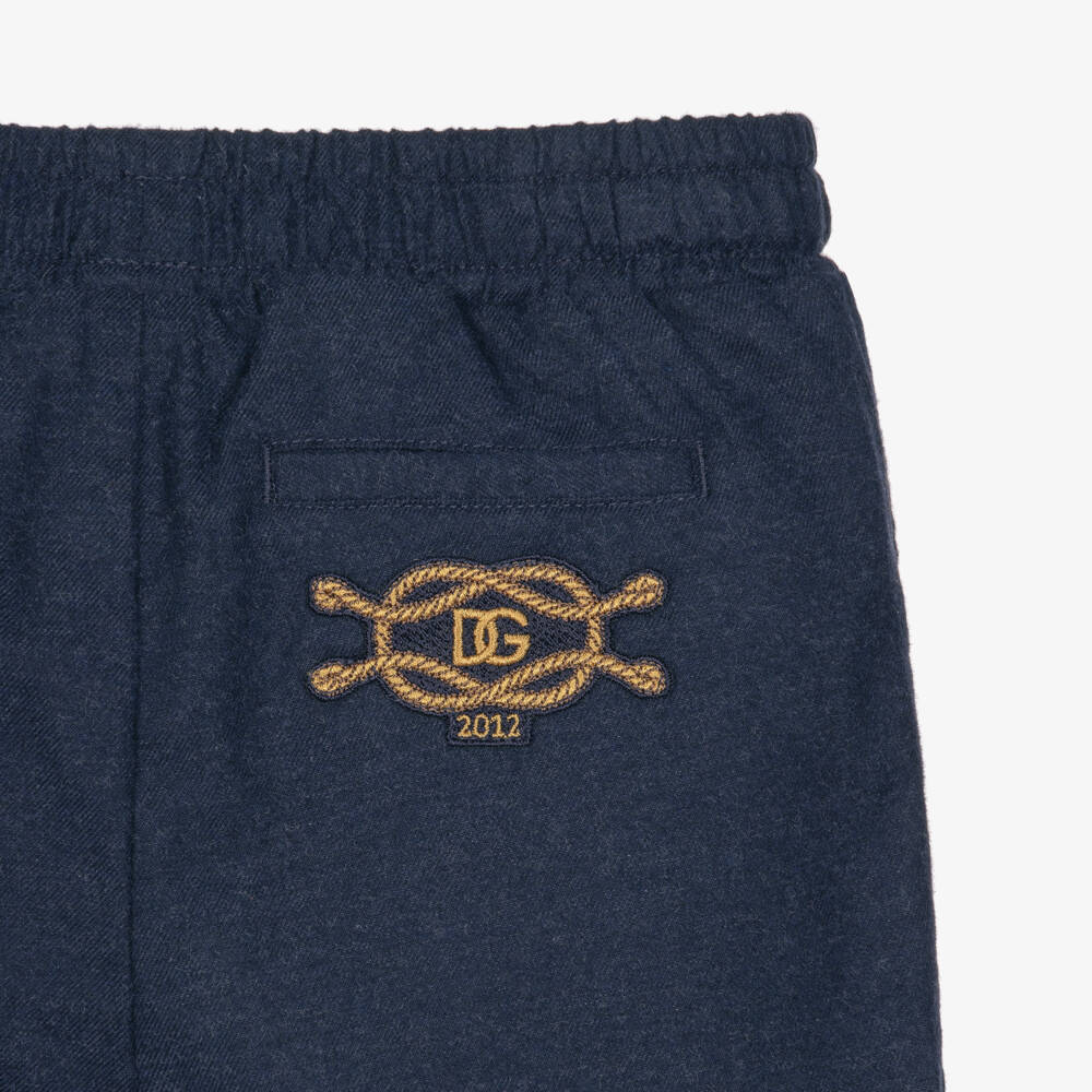 Dolce & Gabbana-Baby Boys Navy Blue Brushed Cotton Trousers | Childrensalon
