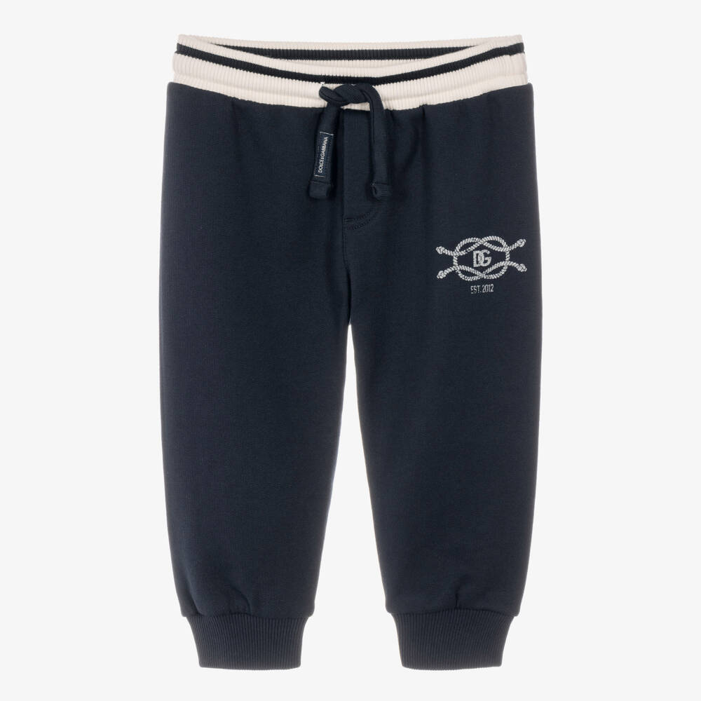 Dolce & Gabbana-Baby Boys Navy Blue Cotton Jersey Joggers with Marina Logo | Childrensalon